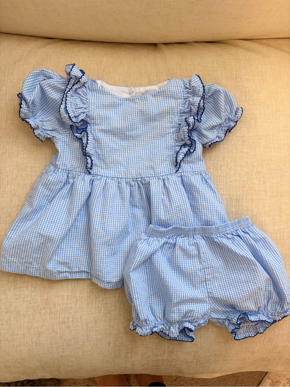 Size 24mo Classic Whimsy Blue Gingham Ruffle Kids Dress and Bloomers